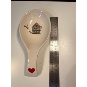Thomson Pottery Ceramic Spoon Rest Birdhouse Heart Farmhouse Kitchen Decor Cream
